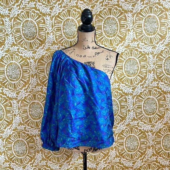 NWT Veronica Beard Lyric Floral Silk One Shoulder Top in Cobalt Multi $348 sz 14 - Picture 9 of 16